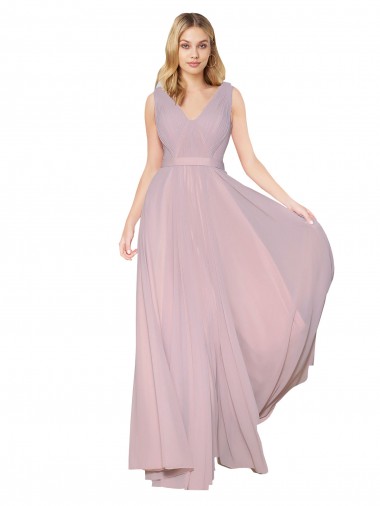 Primel A-Linien V-Ausschnitt Chiffon Lange Formale Brautjungfernkleider / Abendkleider / Abiballkleider Ausverkauf