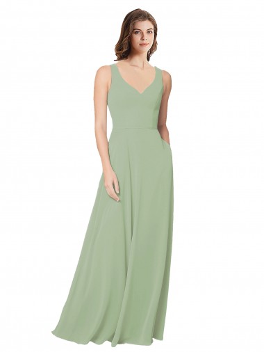 Rauchgrün A-Linien Chiffon Lange Brautjungfernkleider Ausverkauf