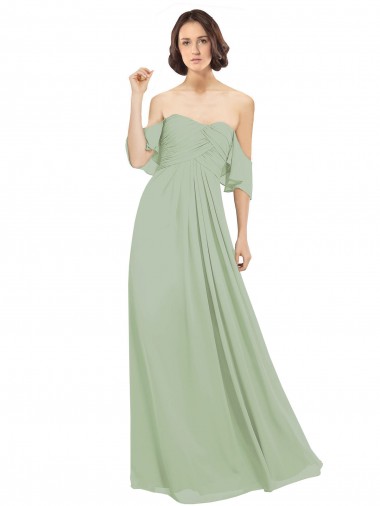 Rauchgrün A-Linien Off-Schulter Chiffon Lange Brautjungfernkleider Ausverkauf