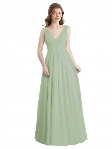 Rauchgrün A-Linien V-Ausschnitt Chiffon Lange Brautjungfernkleider Ausverkauf