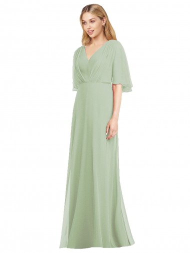 Rauchgrün Trompete V-Ausschnitt Chiffon Lange Brautjungfernkleider Ausverkauf