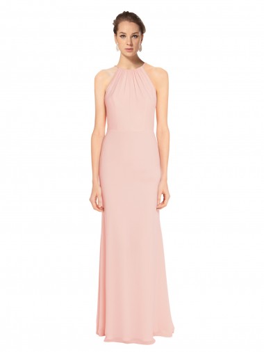 Rosa 114 A-Linien Spaghetti-Träger Neckholder Chiffon Lange Brautjungfernkleider Ausverkauf