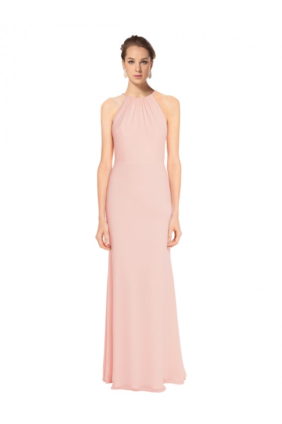 Rosa 114 A-Linien Spaghetti-Träger Neckholder Chiffon Lange Brautjungfernkleider Ausverkauf
