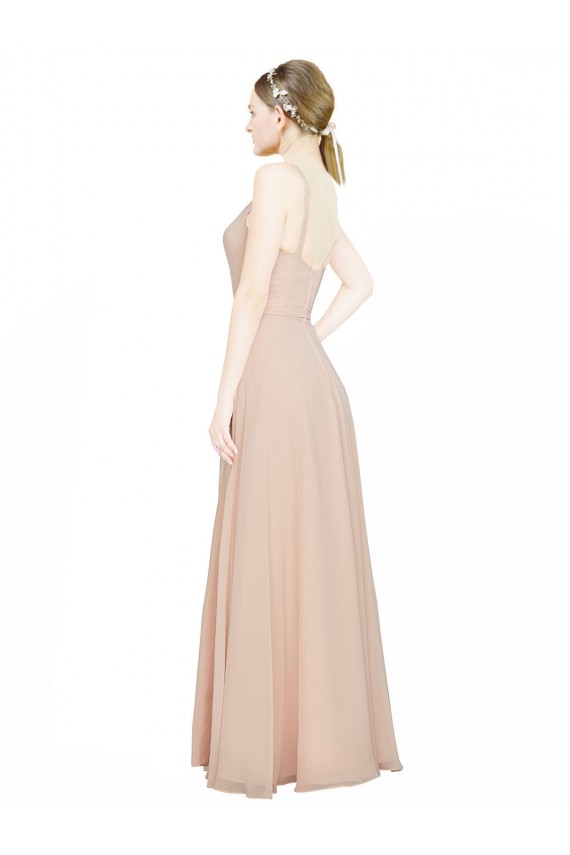 Rosa 114 A-Linien V-Ausschnitt Chiffon Lange Brautjungfernkleider Ausverkauf