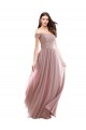 Rosa 147 A-Linien Off-Schulter Chiffon Spitze Lange Brautjungfernkleider Ausverkauf