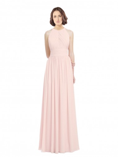 Rosa 42 A-Linien Neckholder Chiffon Lange Brautjungfernkleider Ausverkauf