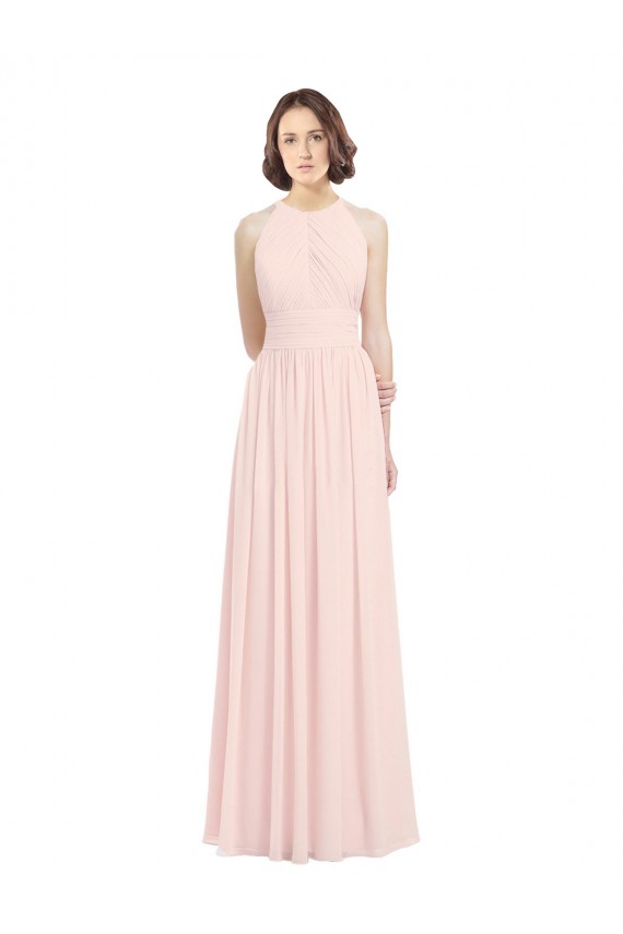 Rosa 42 A-Linien Neckholder Chiffon Lange Brautjungfernkleider Ausverkauf