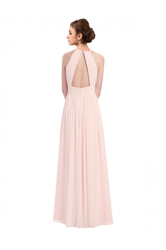 Rosa 42 A-Linien Neckholder Chiffon Lange Brautjungfernkleider Ausverkauf