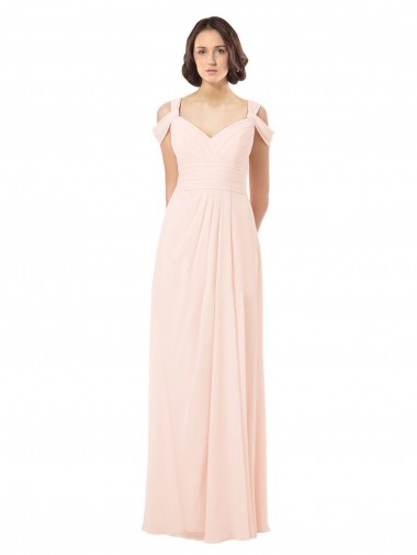 Rosa 42 A-Linien Off-Schulter Chiffon Lange Brautjungfernkleider Ausverkauf