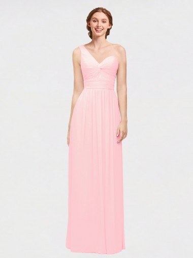 Rosa A-Linien Eine-Schulter Chiffon Lange Brautjungfernkleider Ausverkauf