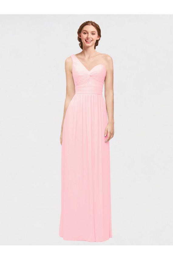 Rosa A-Linien Eine-Schulter Chiffon Lange Brautjungfernkleider Ausverkauf