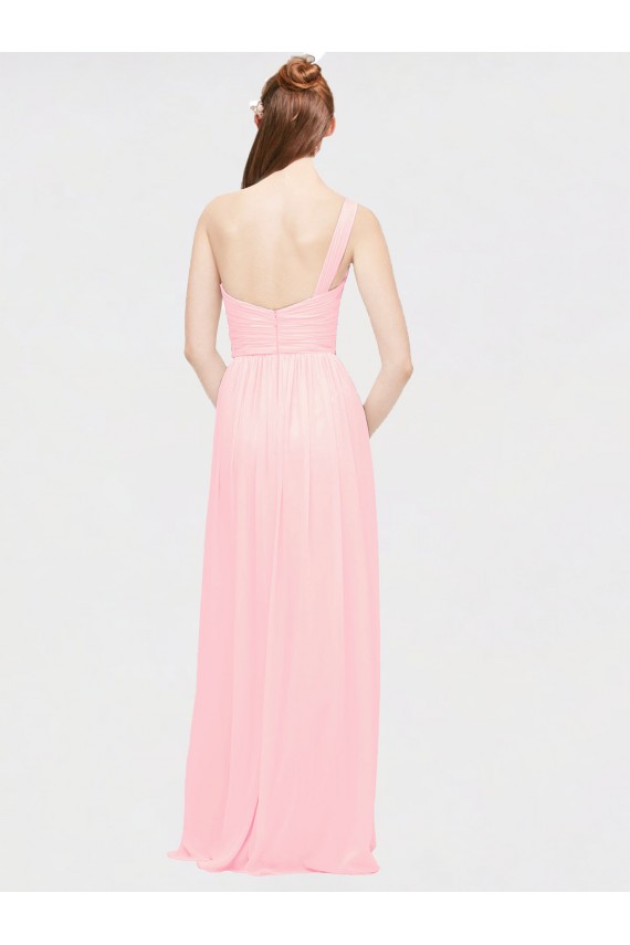 Rosa A-Linien Eine-Schulter Chiffon Lange Brautjungfernkleider Ausverkauf