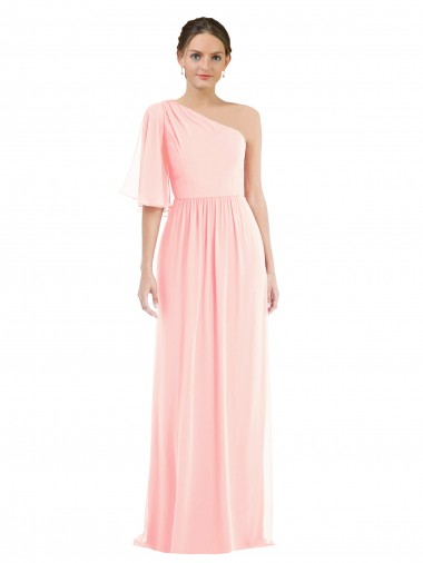 Rosa A-Linien Eine-Schulter Chiffon Lange Brautjungfernkleider Ausverkauf