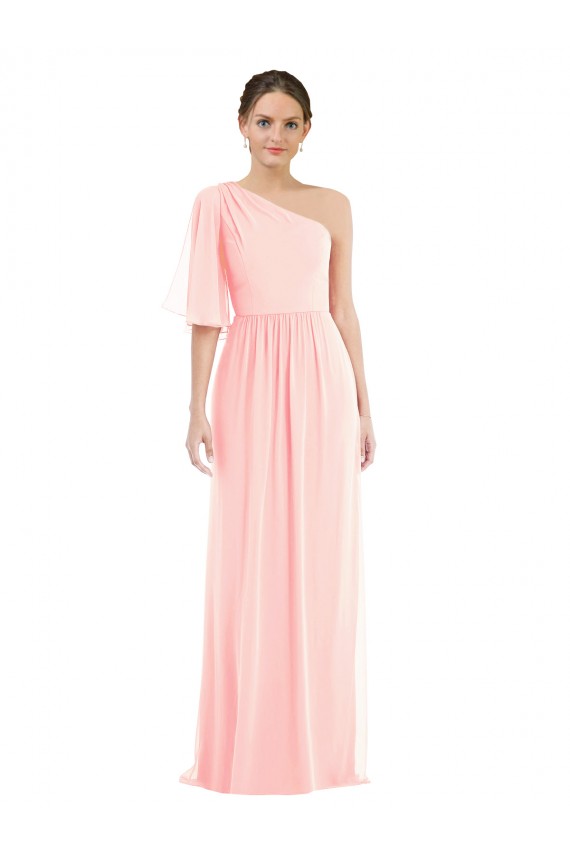 Rosa A-Linien Eine-Schulter Chiffon Lange Brautjungfernkleider Ausverkauf