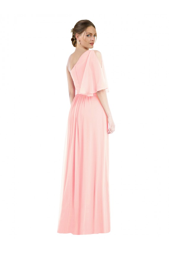 Rosa A-Linien Eine-Schulter Chiffon Lange Brautjungfernkleider Ausverkauf