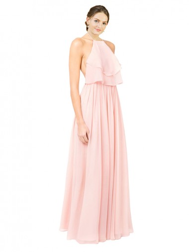 Rosa A-Linien Neckholder Chiffon Lange Brautjungfernkleider Ausverkauf