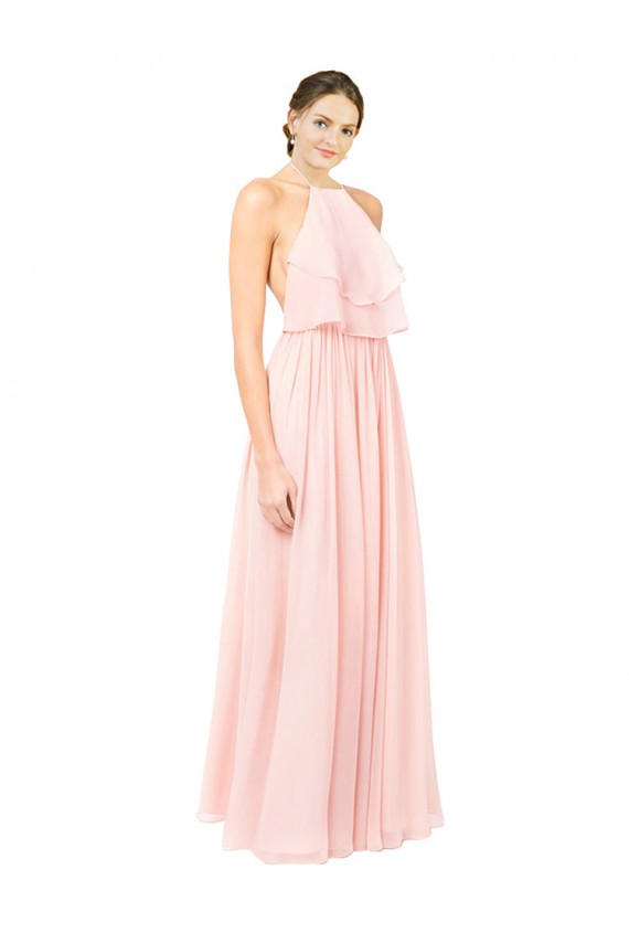 Rosa A-Linien Neckholder Chiffon Lange Brautjungfernkleider Ausverkauf