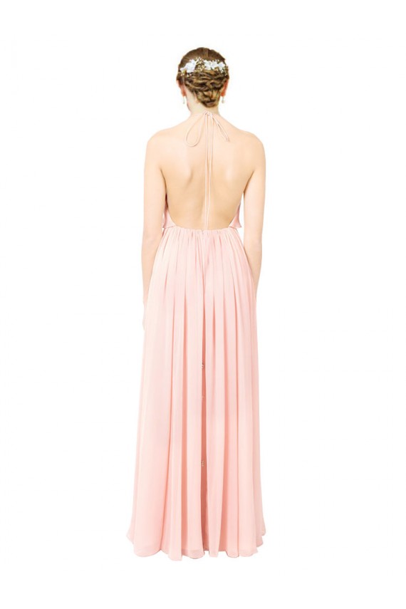 Rosa A-Linien Neckholder Chiffon Lange Brautjungfernkleider Ausverkauf