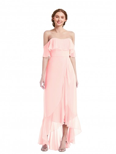 Rosa A-Linien Off-Schulter Chiffon Lange Brautjungfernkleider Ausverkauf