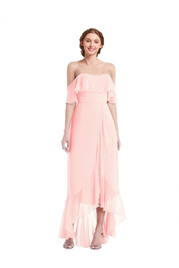 Rosa A-Linien Off-Schulter Chiffon Lange Brautjungfernkleider Ausverkauf