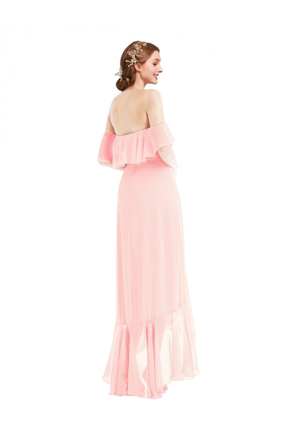 Rosa A-Linien Off-Schulter Chiffon Lange Brautjungfernkleider Ausverkauf