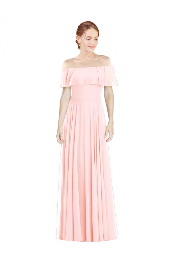 Rosa A-Linien Off-Schulter Quadrat Ausschnitt Chiffon Lange Brautjungfernkleider Ausverkauf