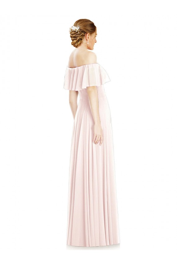 Rosa A-Linien Off-Schulter Quadrat Ausschnitt Chiffon Lange Brautjungfernkleider Ausverkauf
