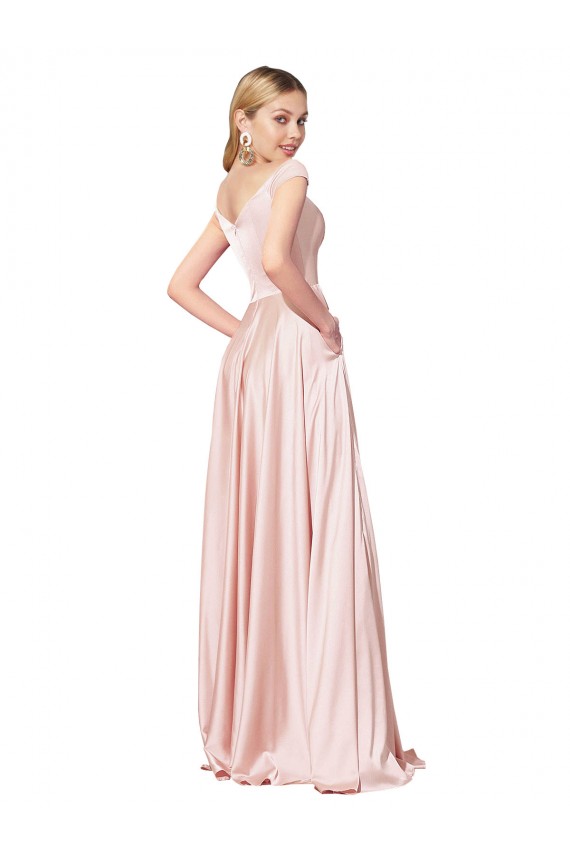 Rosa A-Linien Off-Schulter Satin Lange Formale Brautjungfernkleider / Abendkleider / Abiballkleider Ausverkauf