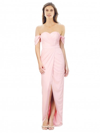 Rosa A-Linien Off-Schulter Trägerlos Chiffon Lange Brautjungfernkleider Ausverkauf