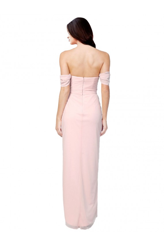 Rosa A-Linien Off-Schulter Trägerlos Chiffon Lange Brautjungfernkleider Ausverkauf