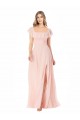 Rosa A-Linien Quadrat Ausschnitt Chiffon Lange Brautjungfernkleider Ausverkauf