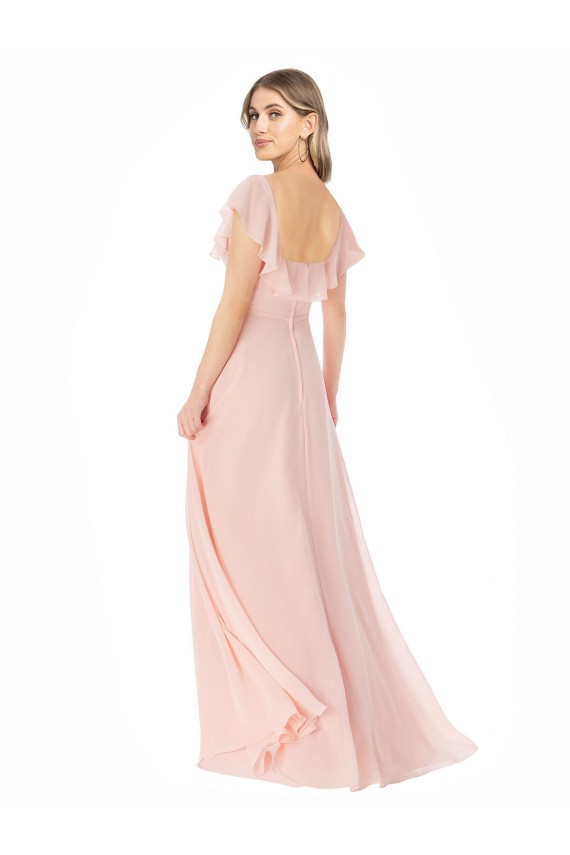 Rosa A-Linien Quadrat Ausschnitt Chiffon Lange Brautjungfernkleider Ausverkauf