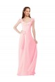 Rosa A-Linien V-Ausschnitt Chiffon Lange Brautjungfernkleider Ausverkauf