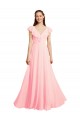 Rosa A-Linien V-Ausschnitt Chiffon Lange Brautjungfernkleider Ausverkauf