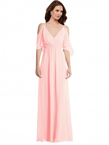 Rosa A-Linien V-Ausschnitt Chiffon Lange Brautjungfernkleider Ausverkauf