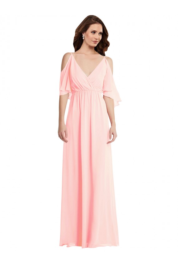 Rosa A-Linien V-Ausschnitt Chiffon Lange Brautjungfernkleider Ausverkauf