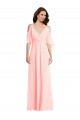 Rosa A-Linien V-Ausschnitt Chiffon Lange Brautjungfernkleider Ausverkauf