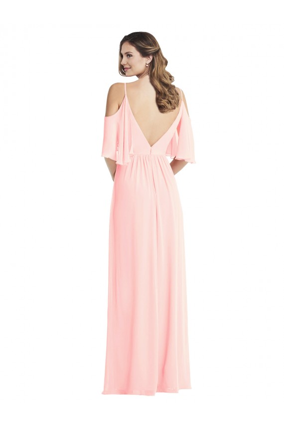 Rosa A-Linien V-Ausschnitt Chiffon Lange Brautjungfernkleider Ausverkauf