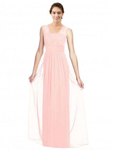 Rosa A-Linien V-Ausschnitt Chiffon Lange Brautjungfernkleider Ausverkauf