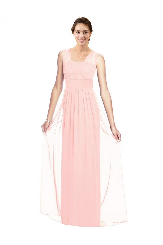 Rosa A-Linien V-Ausschnitt Chiffon Lange Brautjungfernkleider Ausverkauf