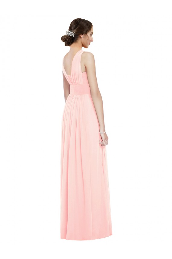 Rosa A-Linien V-Ausschnitt Chiffon Lange Brautjungfernkleider Ausverkauf