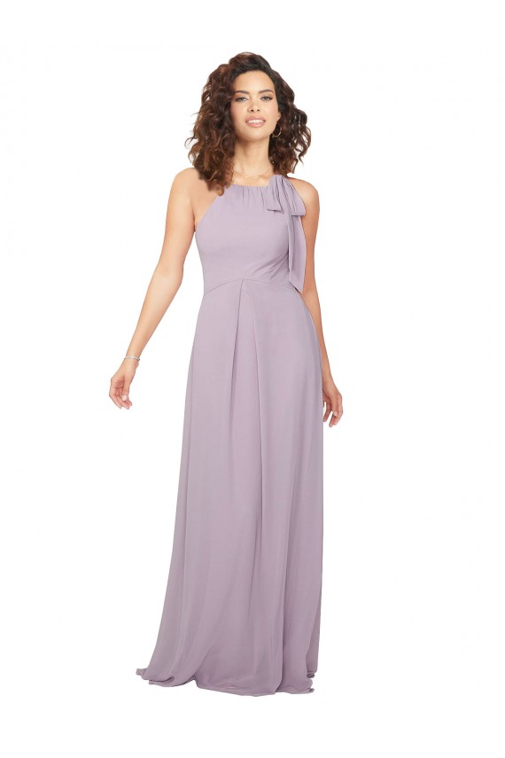 Rosa Leuchten A-Linien Neckholder Chiffon Lange Brautjungfernkleider Ausverkauf