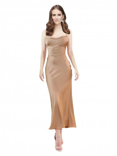 Roségold Etui Haube Ausschnitt Midi Seidiger Satin Kurze Formale Brautjungfernkleider / Abendkleider / Abiballkleider / Cocktailkleider / Heimkehr Kleider Ausverkauf