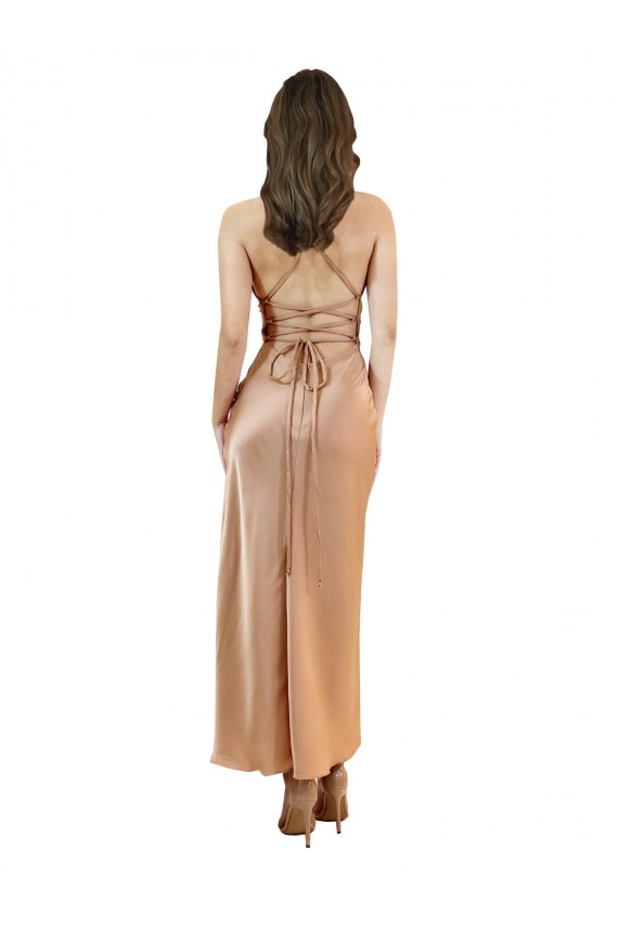 Roségold Etui Haube Ausschnitt Midi Seidiger Satin Kurze Formale Brautjungfernkleider / Abendkleider / Abiballkleider / Cocktailkleider / Heimkehr Kleider Ausverkauf