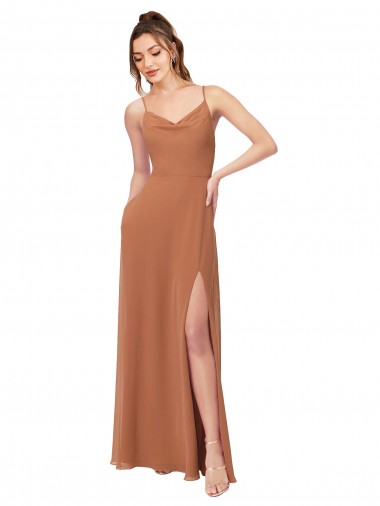 Rosenholz A-Linien Haube Ausschnitt Chiffon Lange Brautjungfernkleider Ausverkauf
