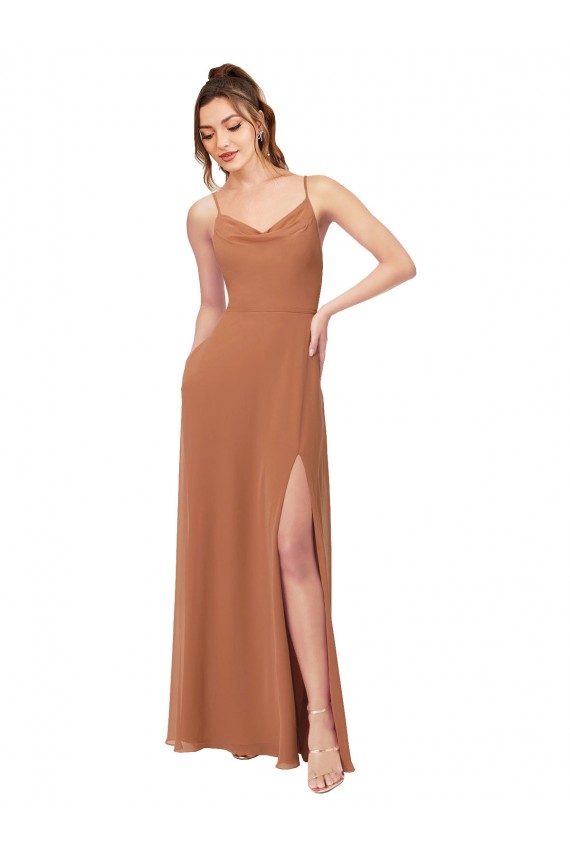 Rosenholz A-Linien Haube Ausschnitt Chiffon Lange Brautjungfernkleider Ausverkauf
