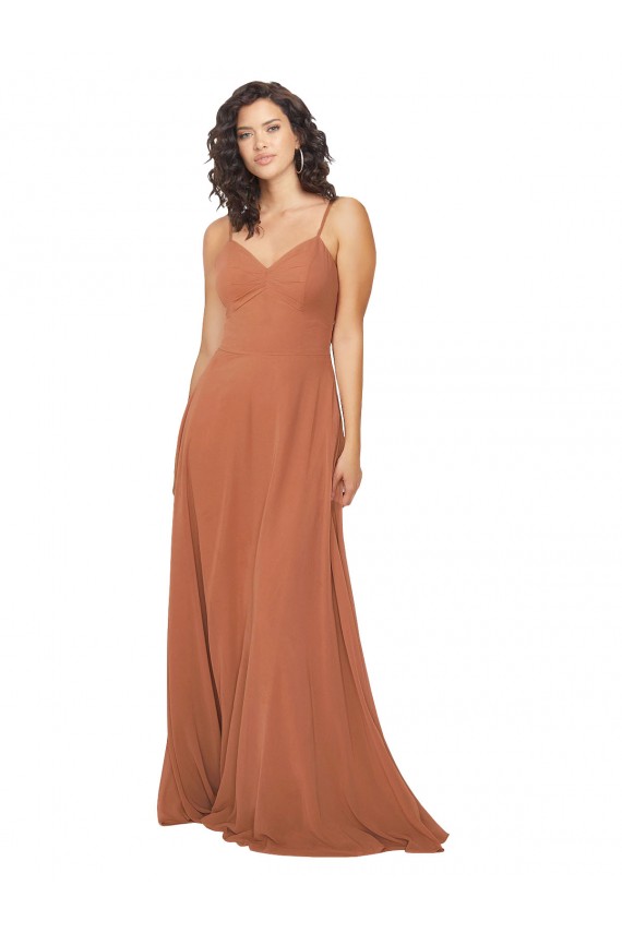 Rosenholz A-Linien V-Ausschnitt Chiffon Lange Brautjungfernkleider Ausverkauf