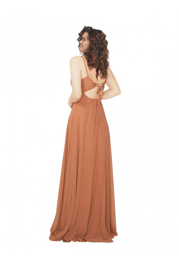 Rosenholz A-Linien V-Ausschnitt Chiffon Lange Brautjungfernkleider Ausverkauf