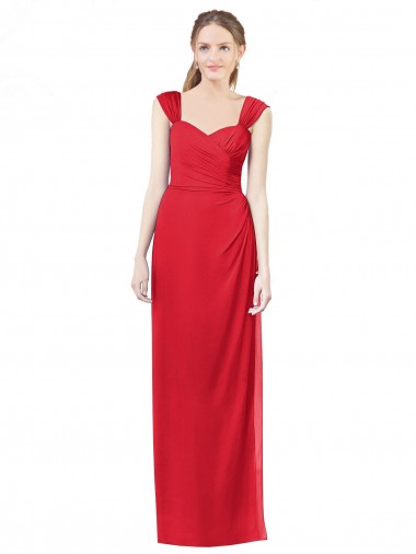 Rot A-Linien Chiffon Lange Brautjungfernkleider Ausverkauf