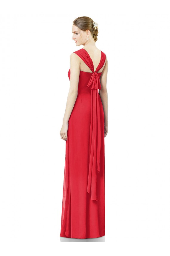 Rot A-Linien Chiffon Lange Brautjungfernkleider Ausverkauf